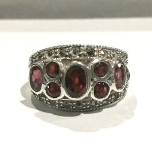 Vintage Sterling Garnet Marcasite Ring 6.5